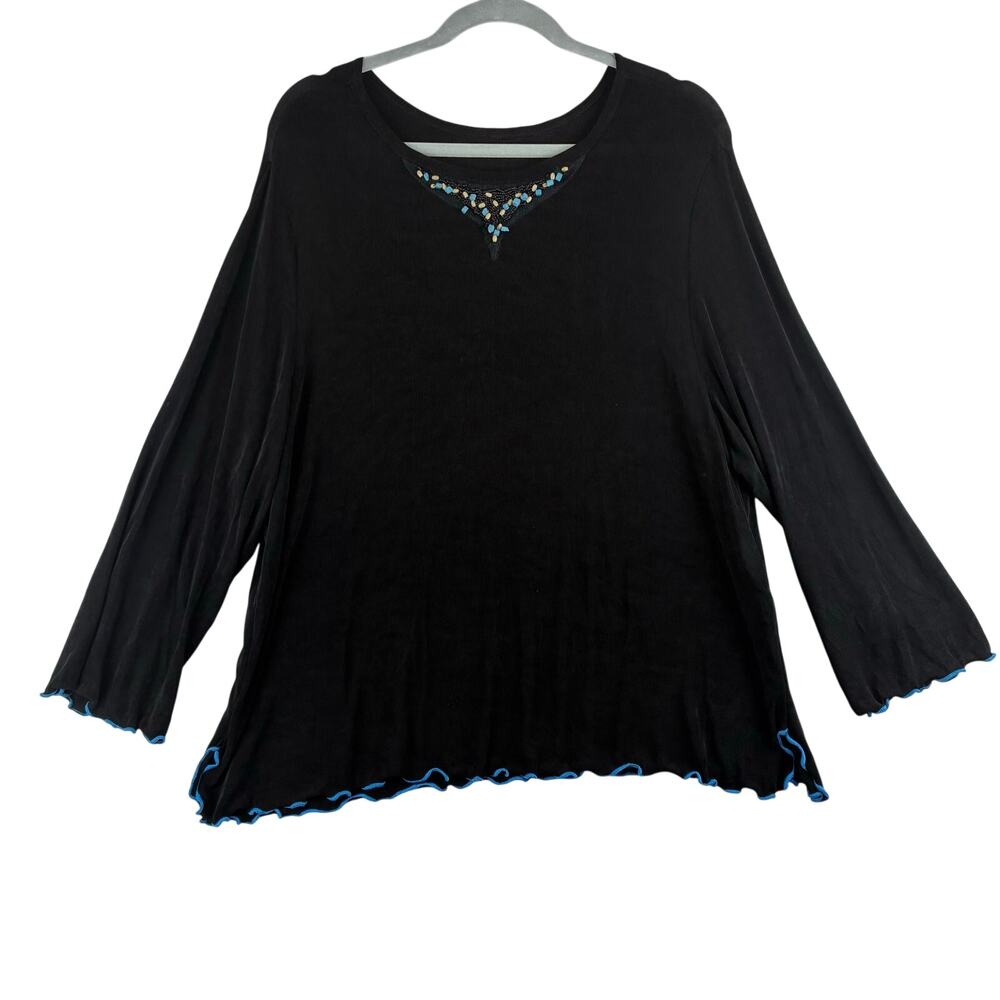 VTG 2Pc Amanda Acetate Outfit Women’s 1X Blue Black Western Turquoise Slinky USA